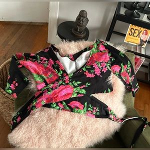 Betsey Johnson Vintage Floral Wrap Crop Top with “V” back